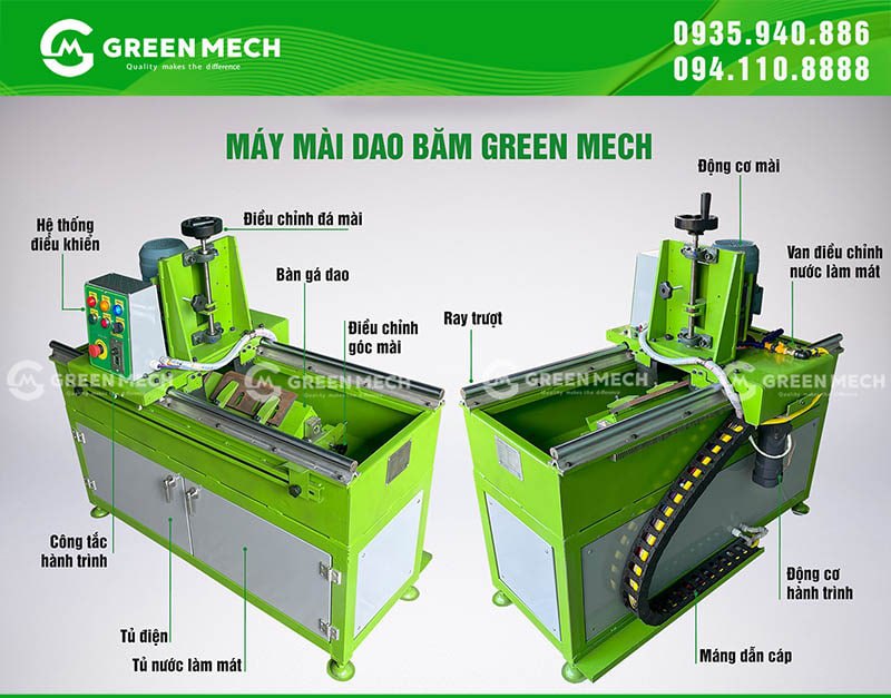 Các bộ phận có trên máy mài dao băm GREEN MECH'